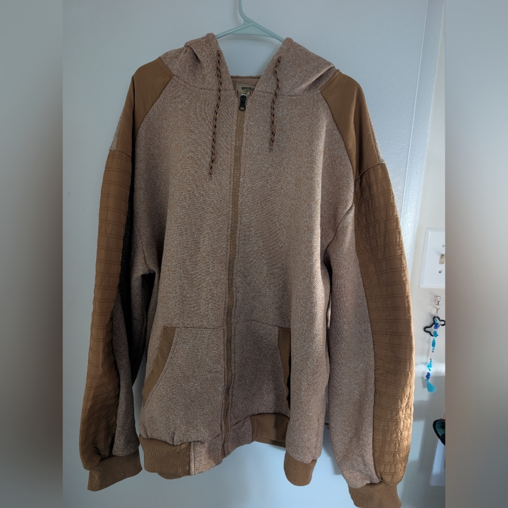 Men's Tan Hoodie with Quilted Sleeves